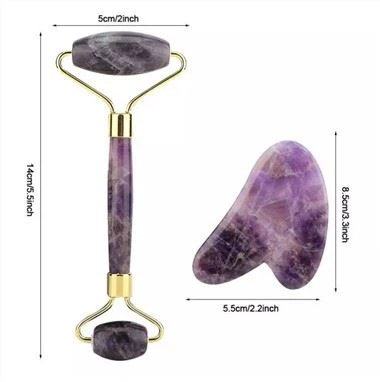 무소음 자수정 비취 롤러 및 Guasha 도구