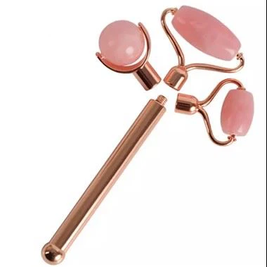 로즈 쿼츠 3 in 1 건강 관리 안면 마사지 핑크 제이드 페이스 롤러