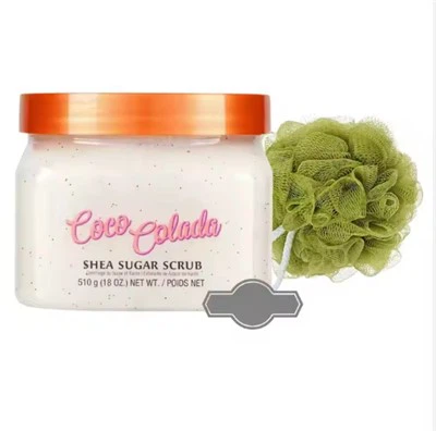 다채로운 샤워 스폰지와 코코아 파인애플 시어 설탕 각질 제거제 바디 스크럽